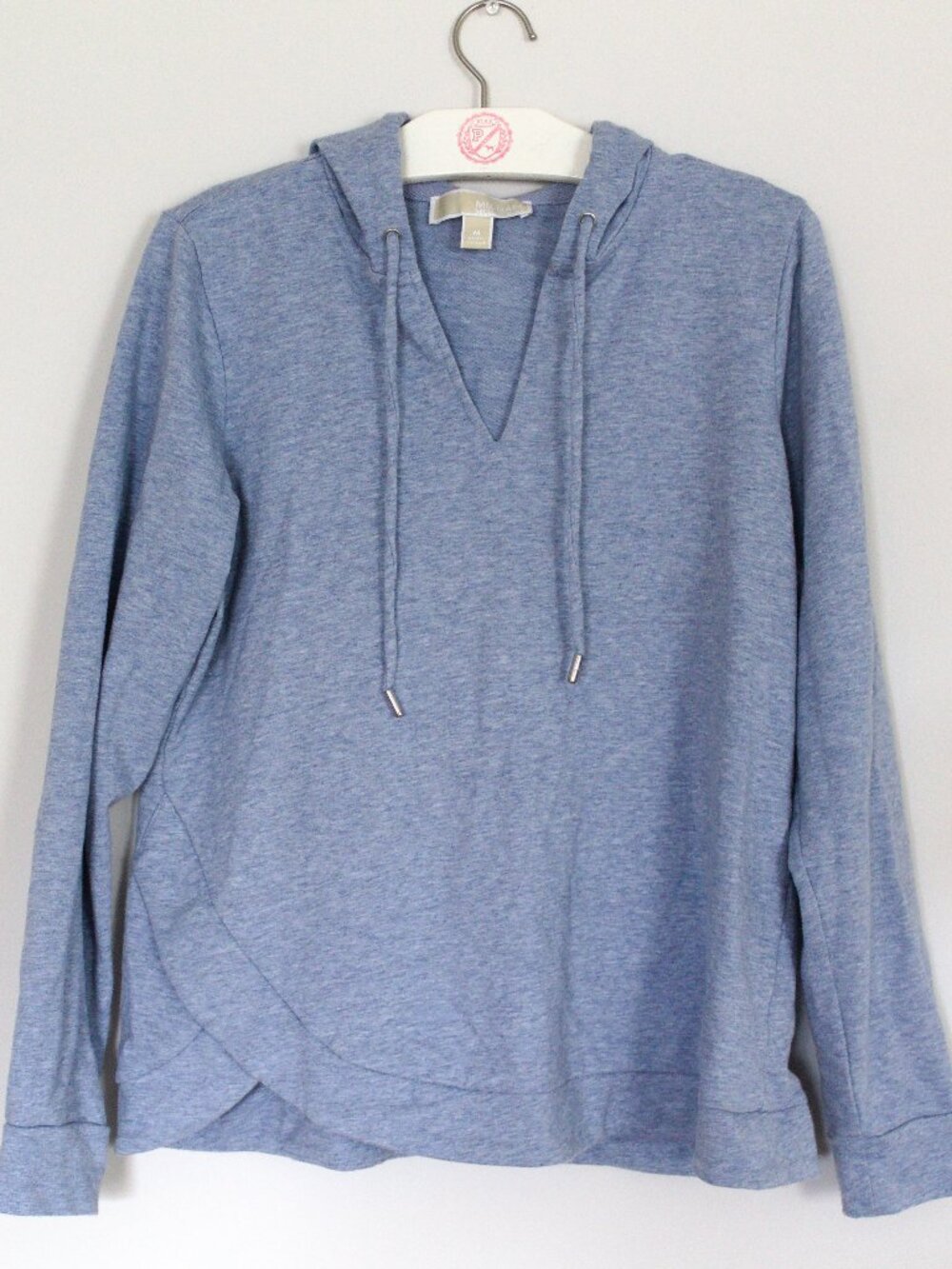 Michael Kors Gray Size M V Neck Hoodie Style with Asymmetrical Detail